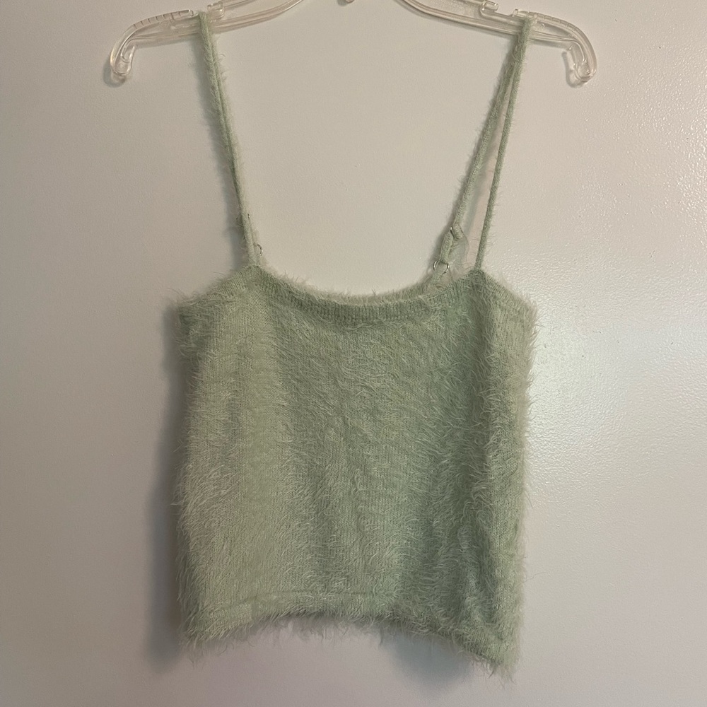 cute mint green fuzzy tank top